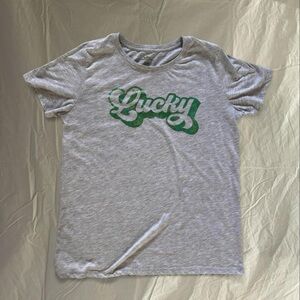 Gray Shirt with Green 'Lucky' Print